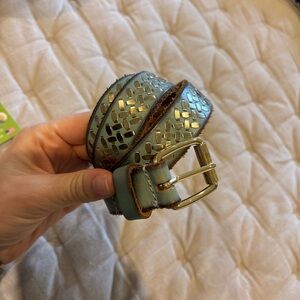 Genuine Leather women’s belt- Brown & turquoise & gold
